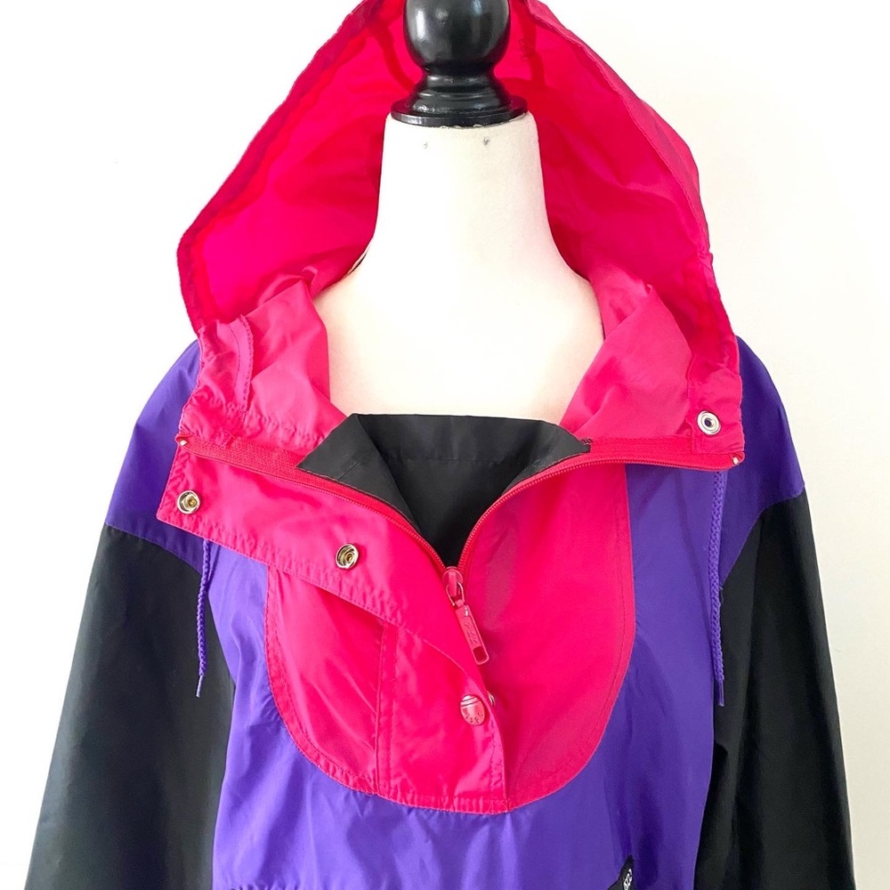 Vintage Purple Black & Hot Pink Pullover Windbreaker Jacket - Picture 3 of 6